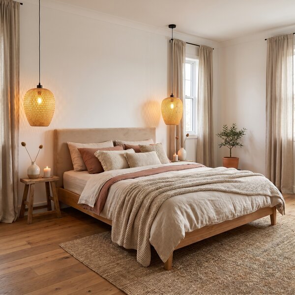 LAMPA WISZĄCA SUFITOWA BAMBUSOWA PLECIONY ŻYRANDOL DO SALONU BOHO 24 CM
