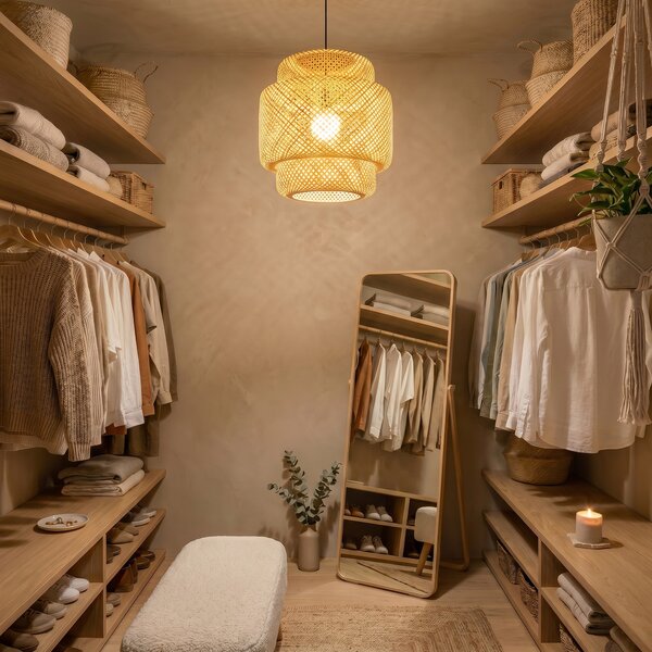 LAMPA WISZĄCA NATURALNA BAMBUSOWA ŻYRANDOL DO SALONU I SYPIALNI W STYLU BOHO 40 CM