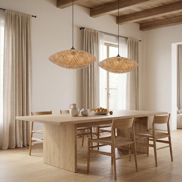 ŻYRANDOL PLECIONY BAMBUSOWY BOHO DUŻA LAMPA WISZĄCA DO SALONU I JADALNI 50 CM