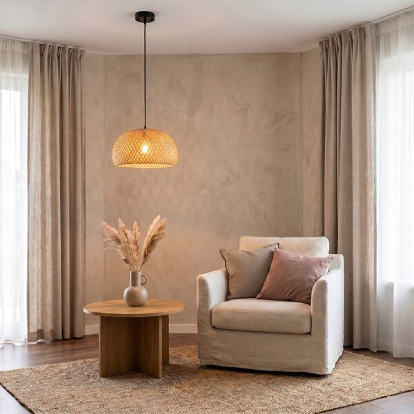 LAMPA WISZĄCA BAMBUSOWA BOHO DO JADALNI I SALONU PLECIONA SUFITOWA 38 CM