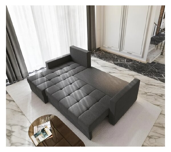 Ciemnoszara rozkładana narożna sofa ZENOVA 220x140 cm, dwustronna