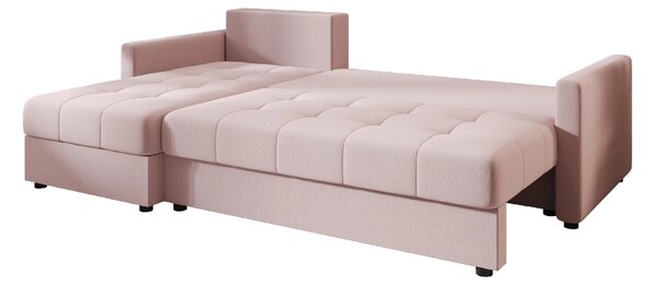 Rozkładana narożna sofa VENORIA 220x143 cm, pudroworóżowa, uniwersalna + 2 poduszki GRATIS