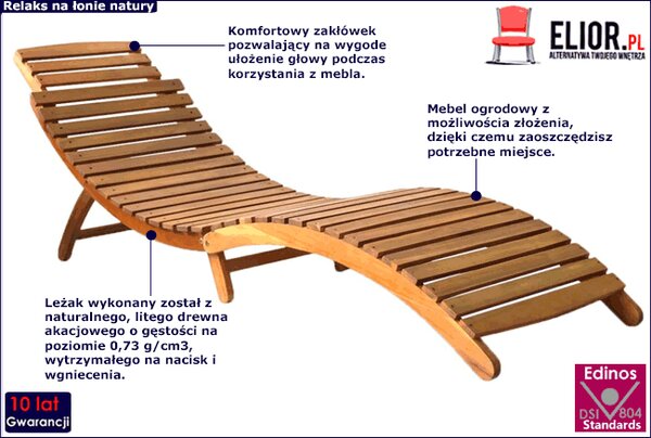 Składany drewniany leżak ogrodowy W6-P65