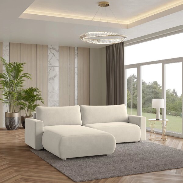 Kremowa, rozkładana, narożna sofa MONORA, dwustronna