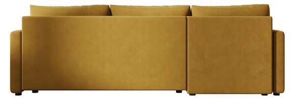 Rozkładana narożna sofa VENORIA 220x143 cm, musztardowa, uniwersalna + 2 poduszki GRATIS