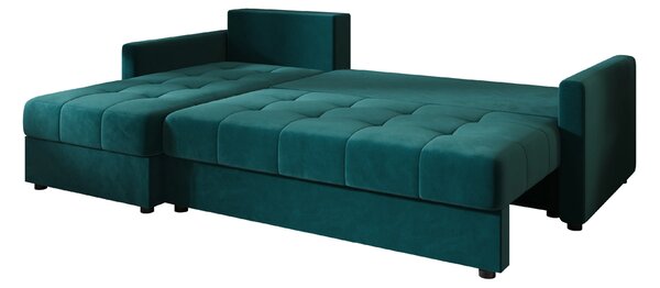 Rozkładana narożna sofa VENORIA 220x143 cm, petrolowa, uniwersalna + 2 poduszki GRATIS