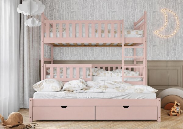Łóżko Piętrowe 2+1-os. z Wysuwem Michaś Prosty III - Zabezpieczone z każdej strony. Wykonane zgodnie z Normami EN747