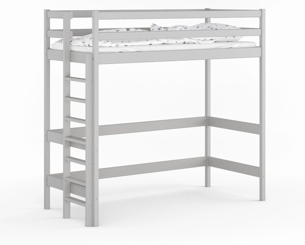 Łóżko na antresoli wysokie IGNAŚ - z drabinką i wejściem od boku - Popiel