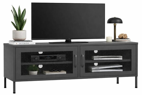 Stalowa szafka RTV w stylu loft antracyt Biały połysk D7-H28