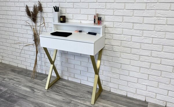 Toaletka / konsola "LENA PLUS" biały mat 75cm, złote X