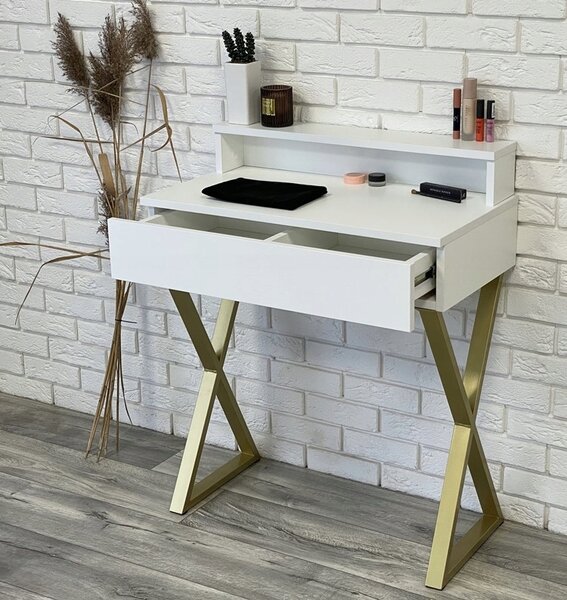 Toaletka / konsola "LENA PLUS" biały mat 75cm, złote X