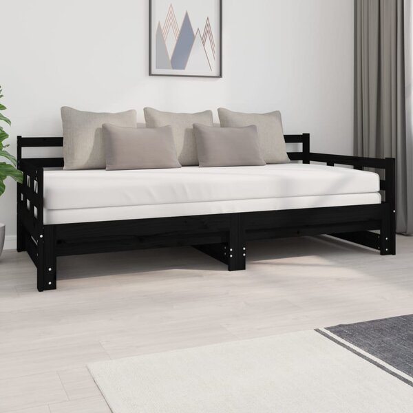 Łóżko rozsuwane, czarne, lite drewno sosnowe, 2x(90x200) cm