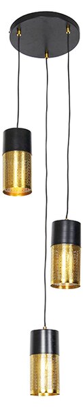 Industriële hanglamp zwart met goud rond 3-lichts - Raspi Oswietlenie wewnetrzne