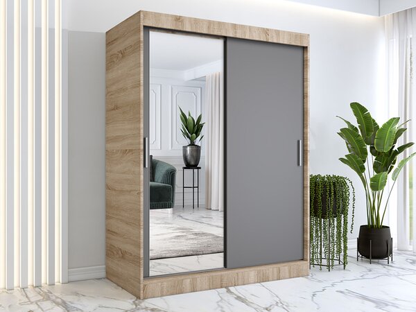 Szafa przesuwna z lustrem 150 cm dąb sonoma + antracyt C4-S07