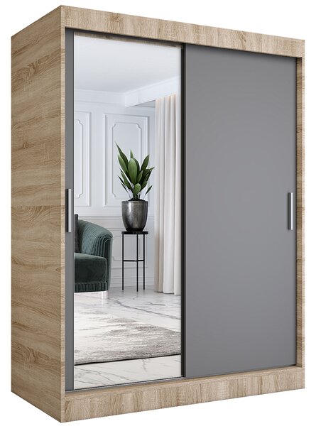 Szafa przesuwna z lustrem 150 cm dąb sonoma + antracyt C4-S07