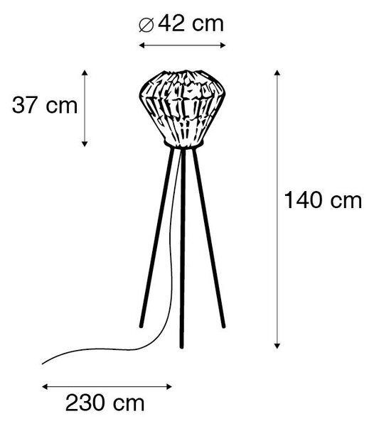 Rustykalna lampa podłogowa trójnóg bambusowa z białym - Canna Diamond
