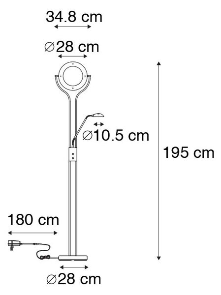 Nowoczesna lampa podłogowa czarna z ramieniem do czytania, w tym LED i ściemniaczem - Divo Oswietlenie wewnetrzne