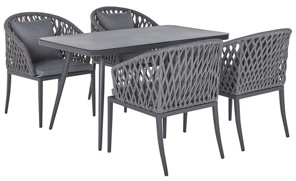 Zestaw mebli ogrodowych stół 4 krzesła aluminium mat poduszki szary Lipari Beliani