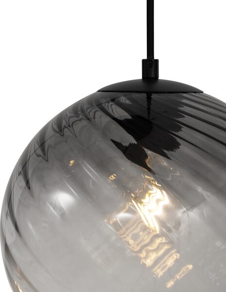 Lampa wisząca Art Deco czarna z prostokątnym przydymionym szkłem 4-źródła światła - Bao