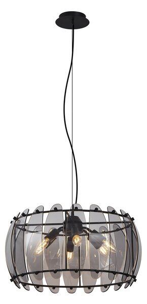 Designerska lampa wisząca czarna z okrągłym przydymionym szkłem, 6-punktowa - Mochan