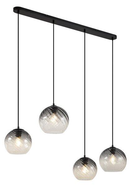 Lampa wisząca Art Deco czarna z prostokątnym przydymionym szkłem 4-źródła światła - Bao