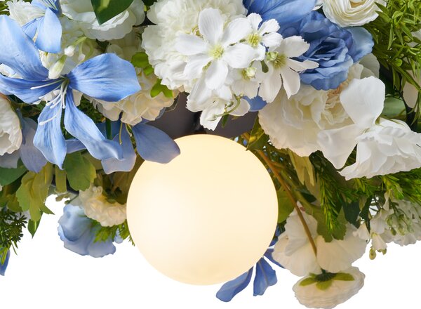 Bohemska lampa wisząca czarna z kolorowymi kwiatami niebiesko-białymi - Flower Power