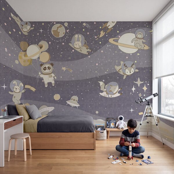 Fototapeta Kreskówkowa scena kosmiczna z planetami i gwiazdami, Fototapety Dziecięce, Popularne Fototapety, u62416v1 - Tapeko.pl