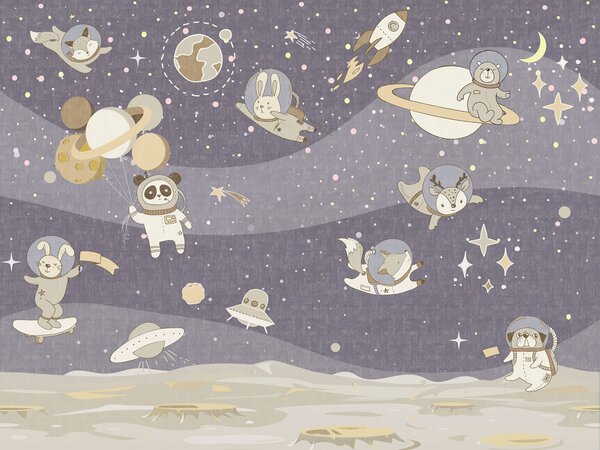 Fototapeta Kreskówkowa scena kosmiczna z planetami i gwiazdami, Fototapety Dziecięce, Popularne Fototapety, u62416v1 - Tapeko.pl