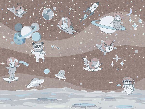 Fototapeta Kreskówkowa scena kosmiczna z planetami i gwiazdami, Fototapety Dziecięce, Popularne Fototapety, u62416v2 - Tapeko.pl