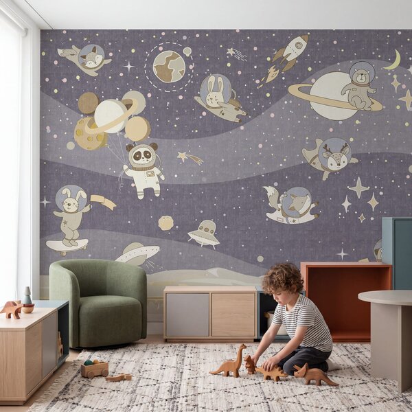 Fototapeta Kreskówkowa scena kosmiczna z planetami i gwiazdami, Fototapety Dziecięce, Popularne Fototapety, u62416v1 - Tapeko.pl