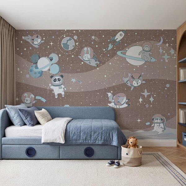 Fototapeta Kreskówkowa scena kosmiczna z planetami i gwiazdami, Fototapety Dziecięce, Popularne Fototapety, u62416v2 - Tapeko.pl