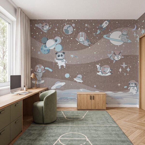 Fototapeta Kreskówkowa scena kosmiczna z planetami i gwiazdami, Fototapety Dziecięce, Popularne Fototapety, u62416v2 - Tapeko.pl