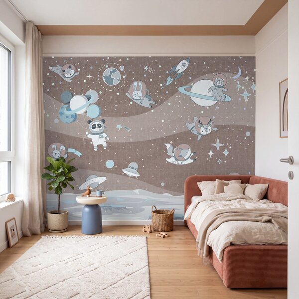 Fototapeta Kreskówkowa scena kosmiczna z planetami i gwiazdami, Fototapety Dziecięce, Popularne Fototapety, u62416v2 - Tapeko.pl