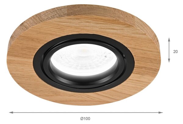 Lampa sufitowa wpuszczana Tobby, średnica 11,5 cm, drewno dębowe, GU10 Tobby Lamkur, możliwość ściemniania, jasne drewno, salon / jadalnia, drewno, skandynawski