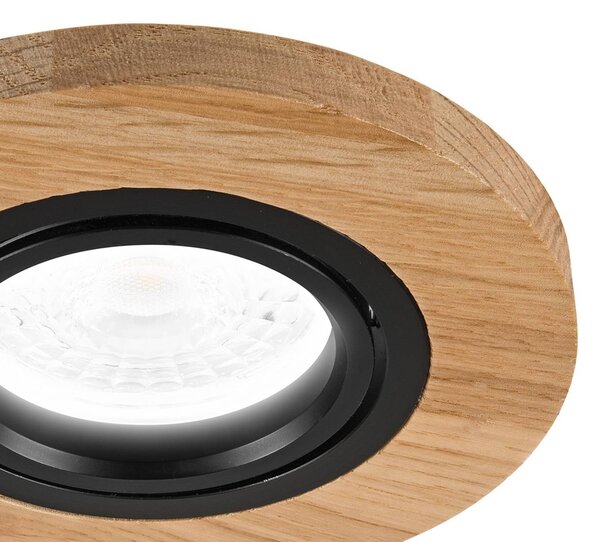 Lampa sufitowa wpuszczana Tobby, średnica 11,5 cm, drewno dębowe, GU10 Tobby Lamkur, możliwość ściemniania, jasne drewno, salon / jadalnia, drewno, skandynawski