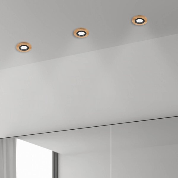 Lampa sufitowa wpuszczana Tobby, Ø 10 cm, zestaw 3 szt., drewno dębowe GU10 Tobby Lamkur, możliwość ściemniania, jasne drewno, salon / jadalnia, drewno, skandynawski