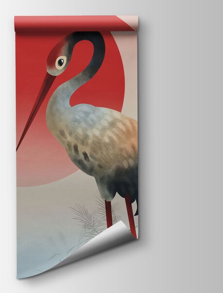 Fototapeta Dwa ptaki stojące przed czerwonym słońcem, Fototapety Natura, Popularne Fototapety, t01009 - Tapeko.pl