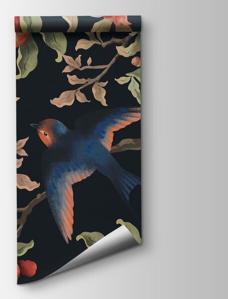 Fototapeta Obraz przedstawiający ptaki na gałęzi z owocami, Fototapety design, Popularne Fototapety, t01010v1 - Tapeko.pl