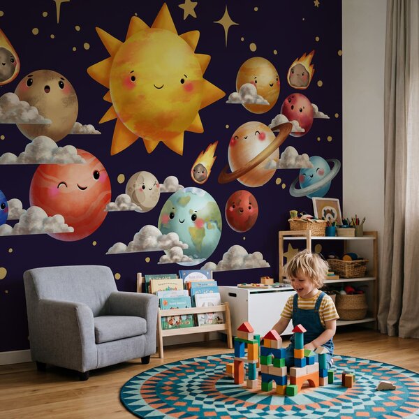 Fototapeta Kreskówkowe planety i Słońce, Fototapety Dziecięce, Popularne Fototapety, t01011 - Tapeko.pl