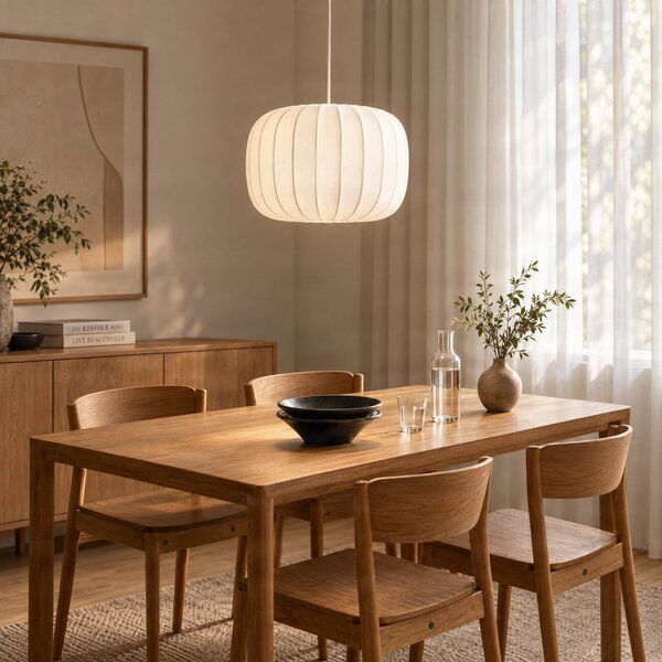 Lampa Wisząca Lucande, Bridget, ściemnialny, biały, salon, tkanina | tekstylia, skandynawski