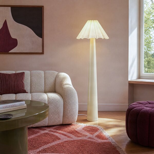 Lampa Podłogowa Lindby, Lotte, biały, salon, tkanina | tekstylia, nowoczesny