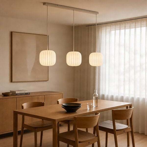 Lampa Wisząca Lucande, Bridget, ściemnialny, biały, salon, tkanina | tekstylia, skandynawski