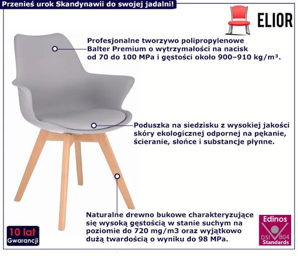 Szare minimalistyczne krzesło na bukowych nogach D3-C55