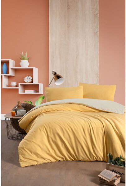 Żółto-kremowa bawełniana pościel dwuosobowa z prześcieradłem 200x220 cm – Mila Home