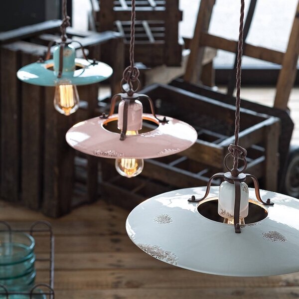 Ferroluce Lampa wisząca Giorgia, możliwość ściemniania, niebieski, salon / jadalnia, ceramika, vintage