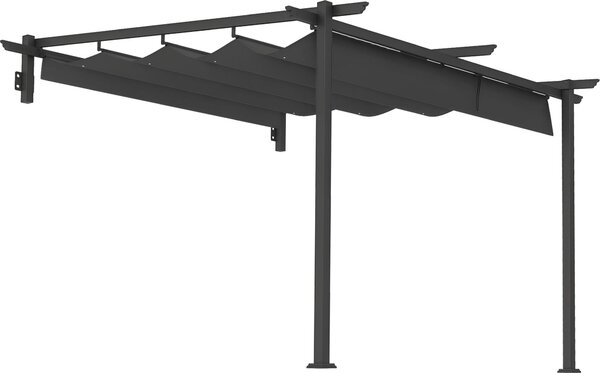 Pergola tarasowa Outsunny o wymiarach ok. 3x3 m, pawilon ogrodowy z aluminium, montowany na ścianie, z regulowanym dachem, zadaszenie tarasu ogrodowego chroniące przed słońcem, ciemnoszary