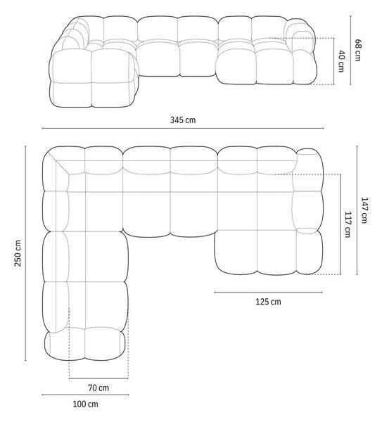 Ciemnoniebieski aksamitny narożnik (lewostronny/w kształcie litery U) Loretto – Cosmopolitan Design