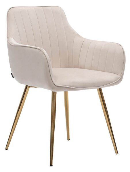 MebleMWM Krzesło tapicerowane DC0084-2 | Welur | Beżowy | Złote nogi | Outlet