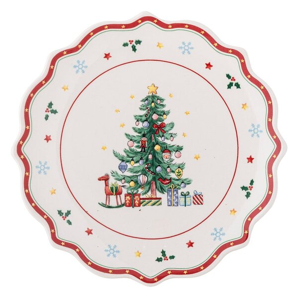 Czerwono-kremowy ceramiczny talerz do serwowania ze świątecznym motywem ø 17 cm Naive – Bloomingville