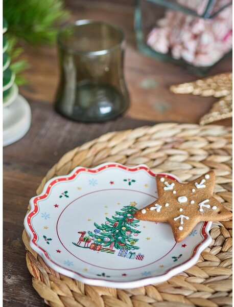 Czerwono-kremowy ceramiczny talerz do serwowania ze świątecznym motywem ø 17 cm Naive – Bloomingville